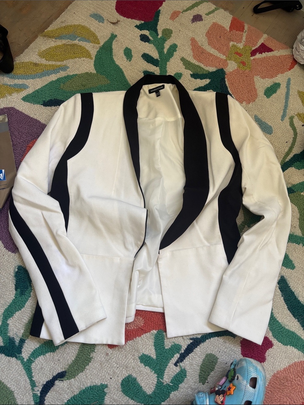 Warehouse White Tuxedo Style Blazer with Black Trim US size 6